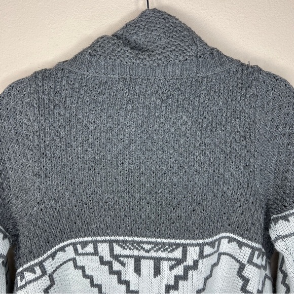 LARGE KATE COLLECTION GREY WHITE GEOMETRIC PRINT CARDIGAN SWEATER KNIT - Picture 6 of 10
